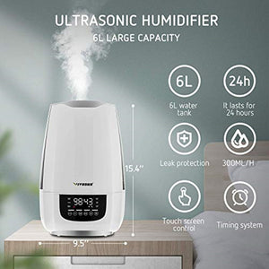Vivosun Cool Mist Humidifier 6L Quiet Ultrasonic Humidifier for Greenhouse (Customized Humidity, Remote Control, Sleep Mode & Auto Shut Off, 360° Nozzle)