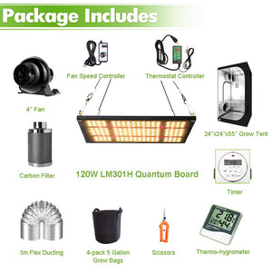 ECO Farm 2'x2' Complete Grow Tent Kit - 120W Samsung 301H Chips Quantum Board