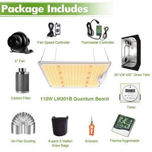 ECO Farm 2'x2' Complete Grow Tent Kit - 100W Samsung 281B Chips Waterproof Quantum Board