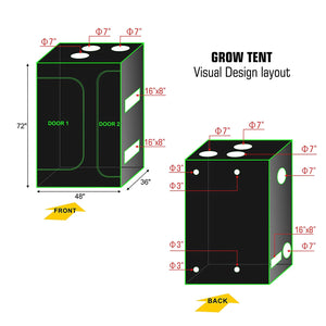 Eco Farm 4*3FT(48*36*72 Inch/120*90*180CM) 600D Indoor 2-in-1 Plant Grow Tent