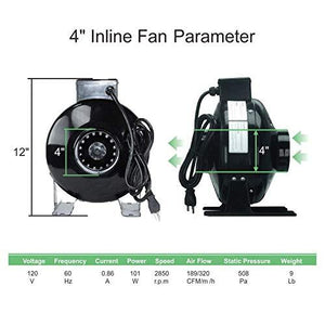 ECO Farm 4" Duct Ventilation Fan And Filter Hydroponic Kit