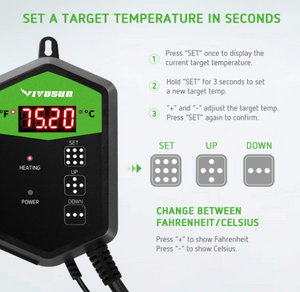 VIVOSUN Digital Heat Mat Thermostat Temperature Controller 40–108 ºF For Seedlings, Germination
